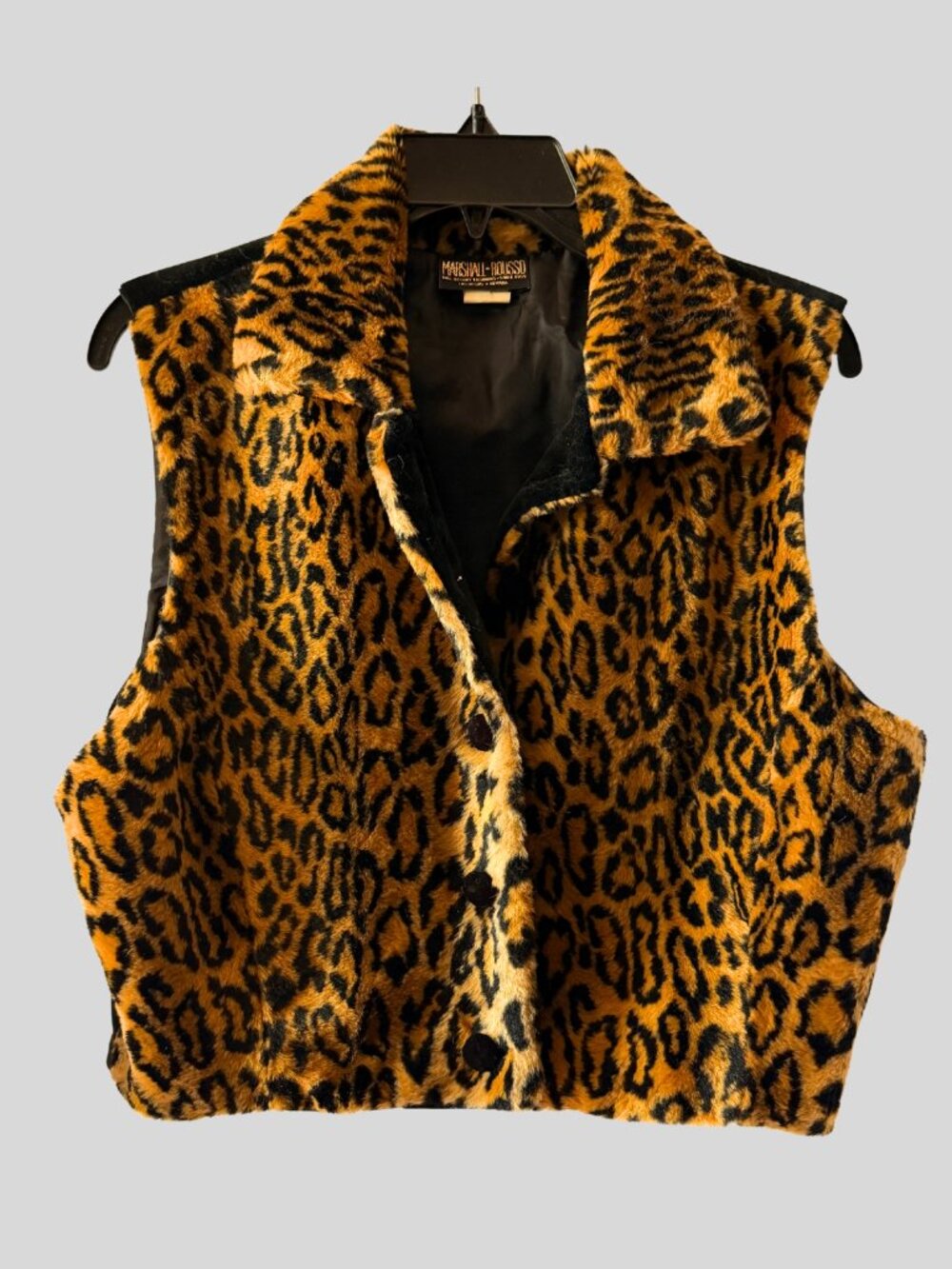 Vintage Marshall Rousso Leopard Faux Fur Vest M/L Vegas Glam Statement Piece